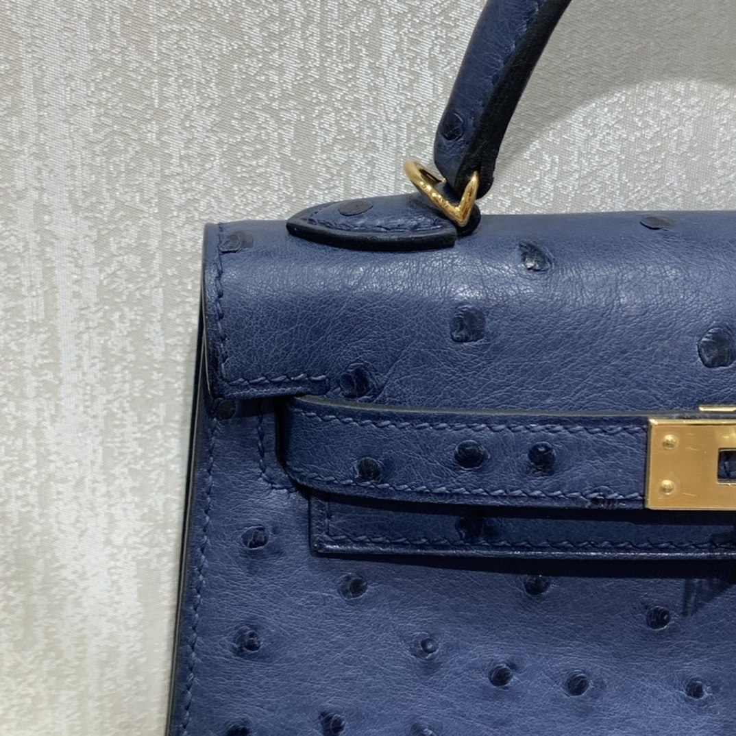 Hermès（爱马仕）mini Kelly 迷你凯莉 南非kk鸵鸟 马耳他蓝 金扣 19cm