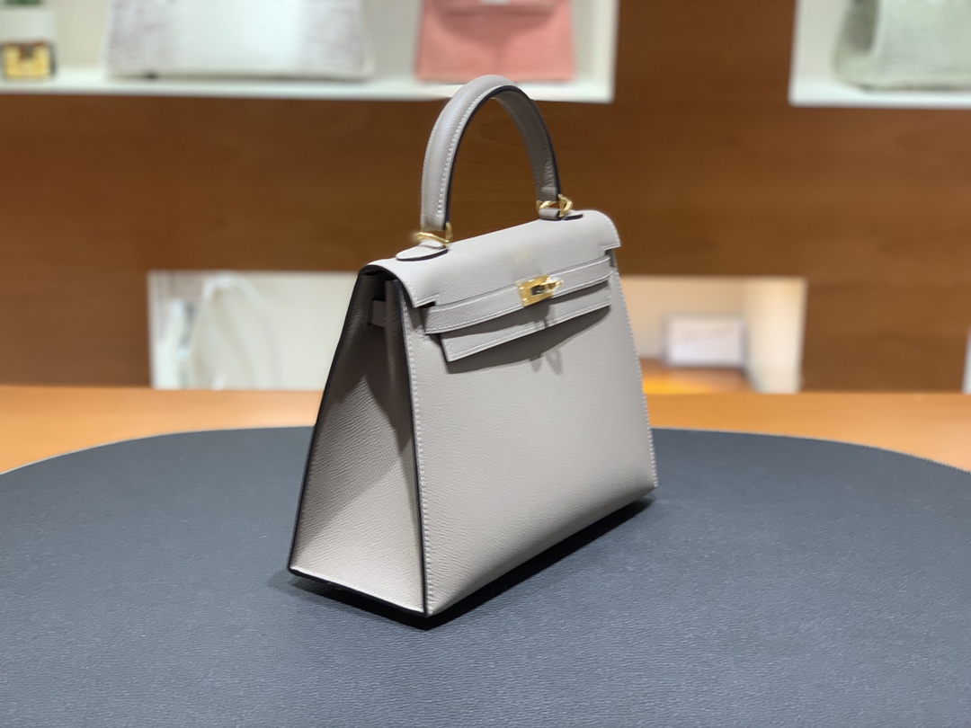 Hermès（爱马仕）Kelly 凯莉包 epsom 沥青灰 金扣 25cm