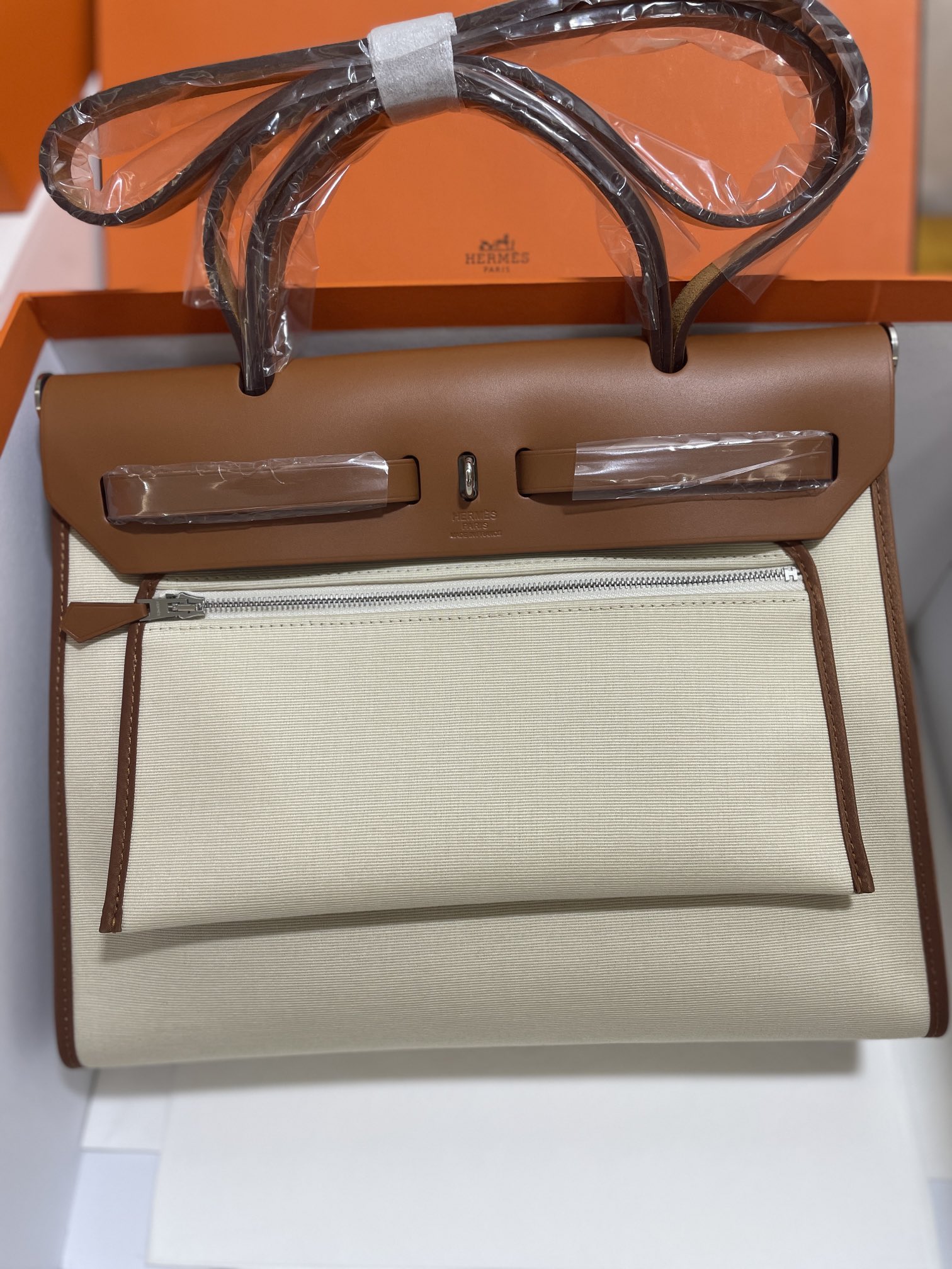 Hermès（爱马仕）Herbag 中咖 拼 米白 细布 31cm