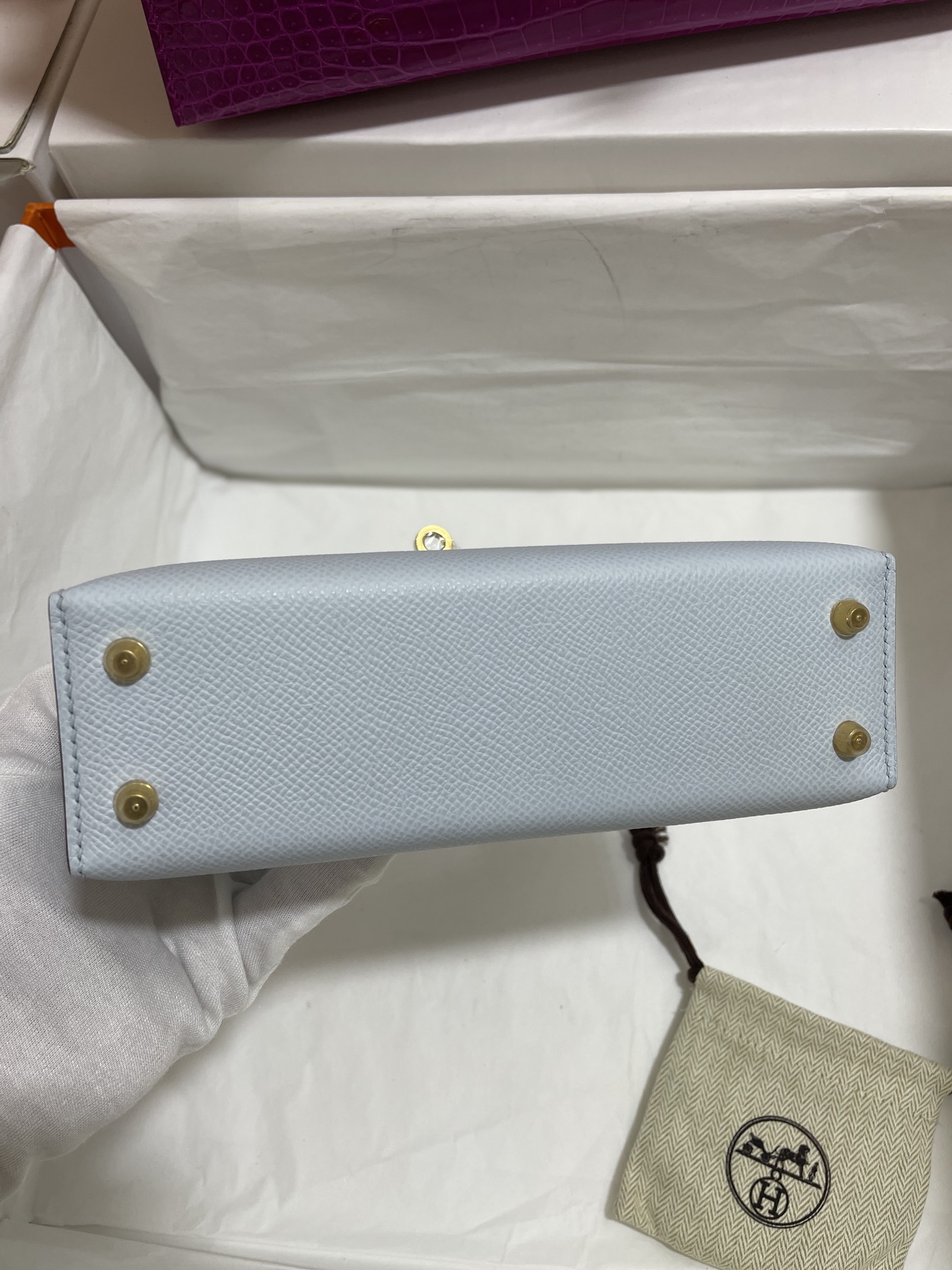 Hermès（爱马仕）mini Kelly 迷你凯莉 Epsom 雾蓝 金扣 19cm