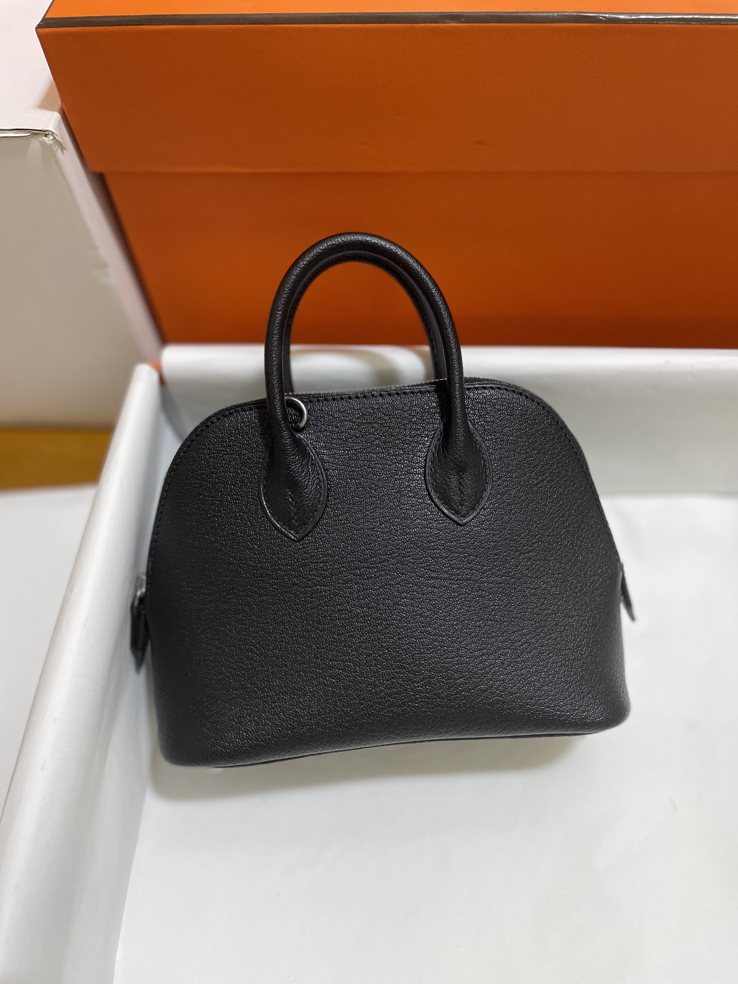 Hermès（爱马仕）Mini Bolide evercolor 黑色 内拼 锡器灰 银扣 19cm