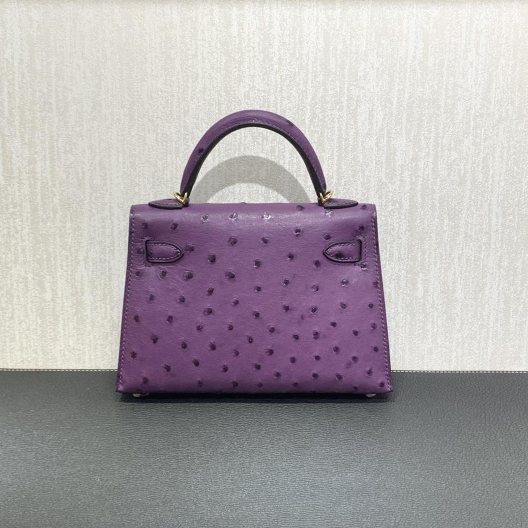Hermès（爱马仕）mini Kelly 迷你凯莉 南非kk鸵鸟 海葵紫 金扣 19cm