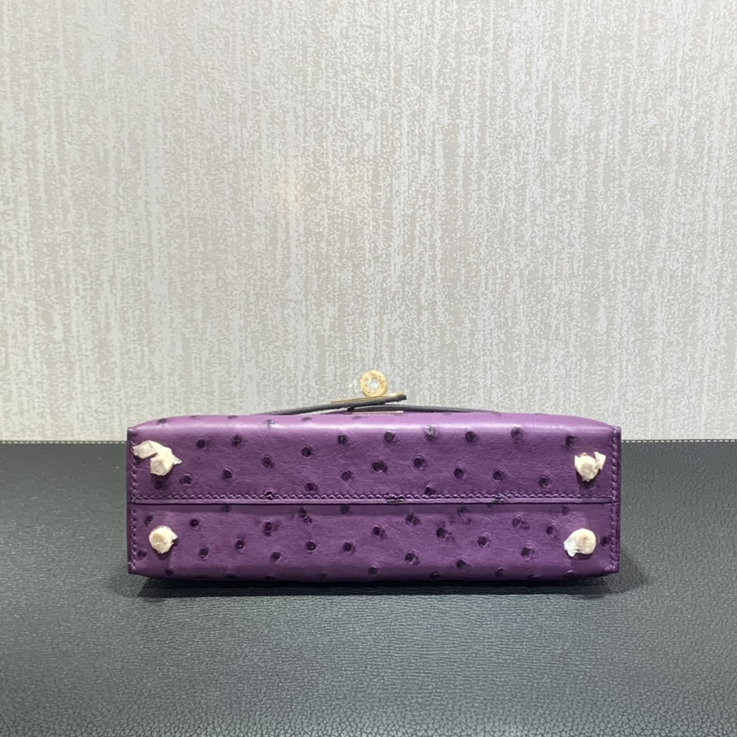 Hermès（爱马仕）mini Kelly 迷你凯莉 南非kk鸵鸟 海葵紫 金扣 19cm