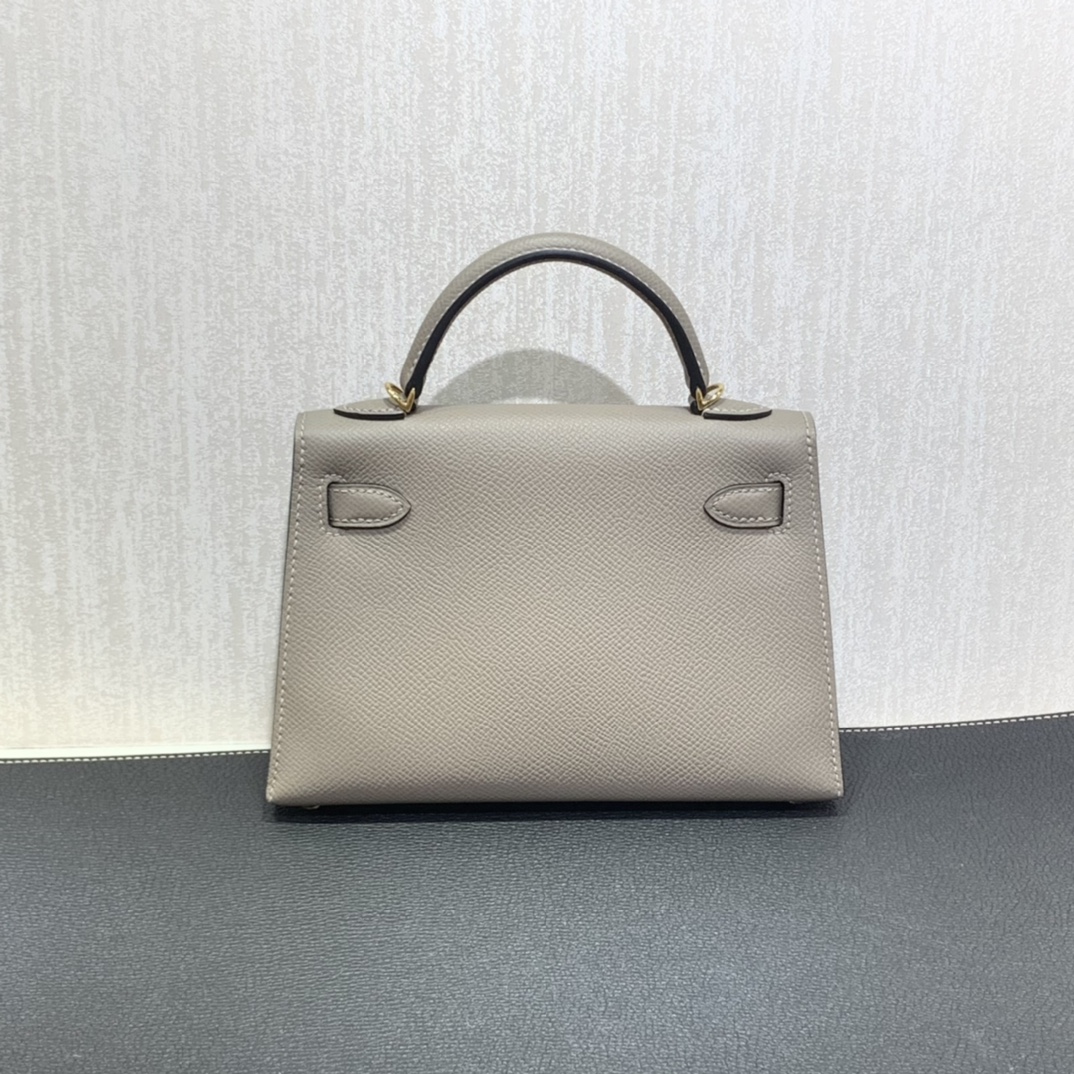 Hermès（爱马仕）mini Kelly 迷你凯莉 Epsom 沥青灰 金扣 19cm
