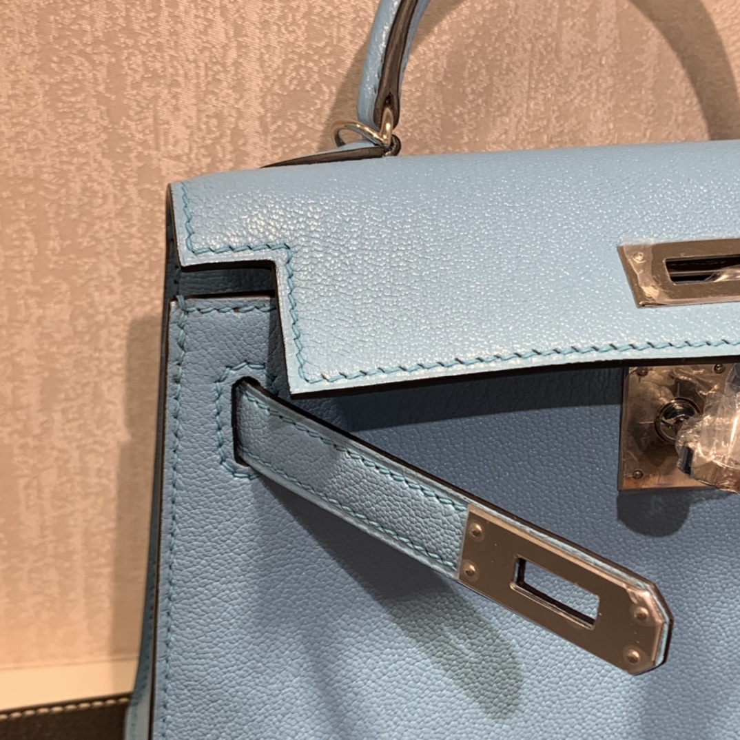 Hermès（爱马仕）mini Kelly 迷你凯莉 山羊皮 糖果蓝 银扣 19cm