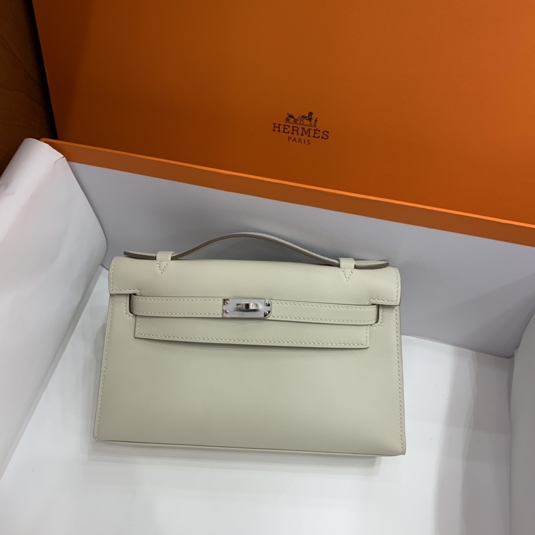 Hermès（爱马仕）Mini Kelly 迷你凯莉 Swift 奶昔白 银扣 22cm