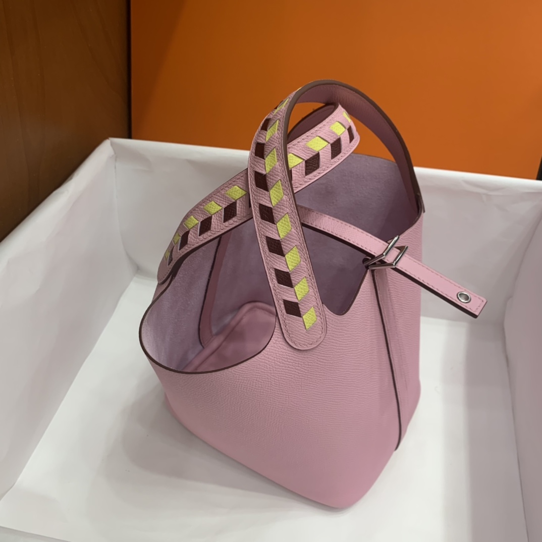 Hermès（爱马仕）Picotin 菜篮子 Epsom X9 锦葵紫 编织手腕 银扣 18cm