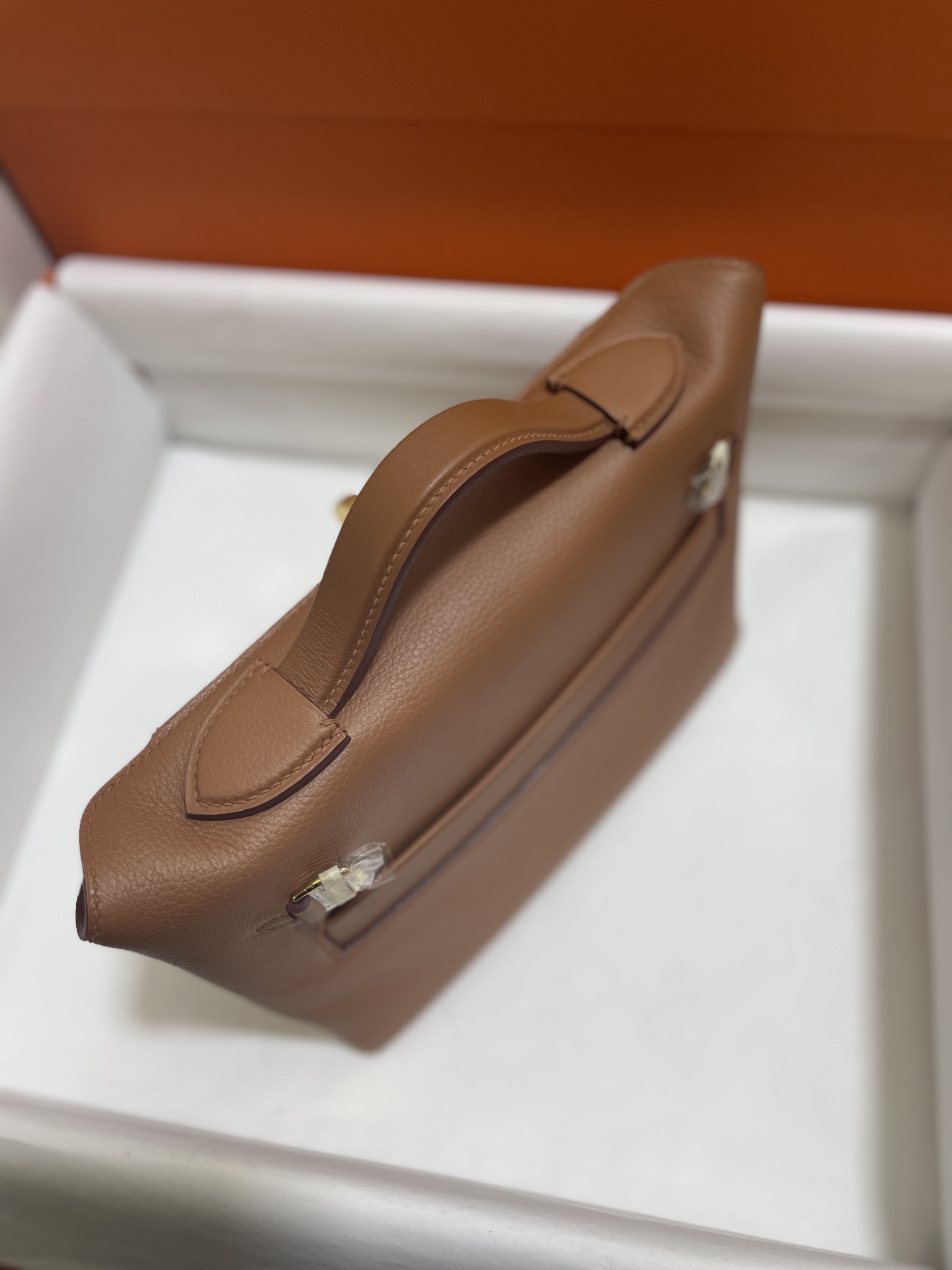 Hermès（爱马仕）Mini 2424 evercolor 拼 美洲鳄 金棕色 金扣 21cm