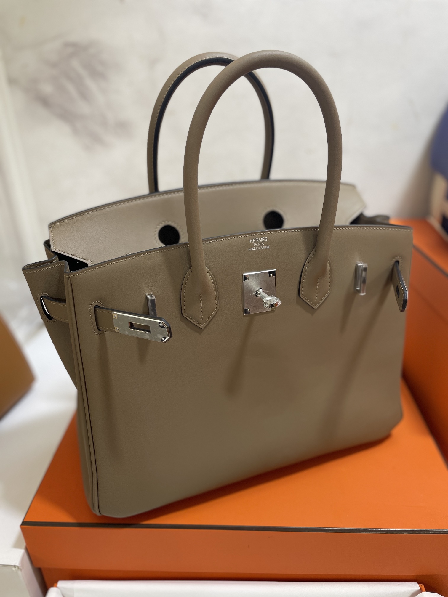Hermès（爱马仕）Birkin 铂金包 jonthan皮 威玛犬米色 银扣 30cm