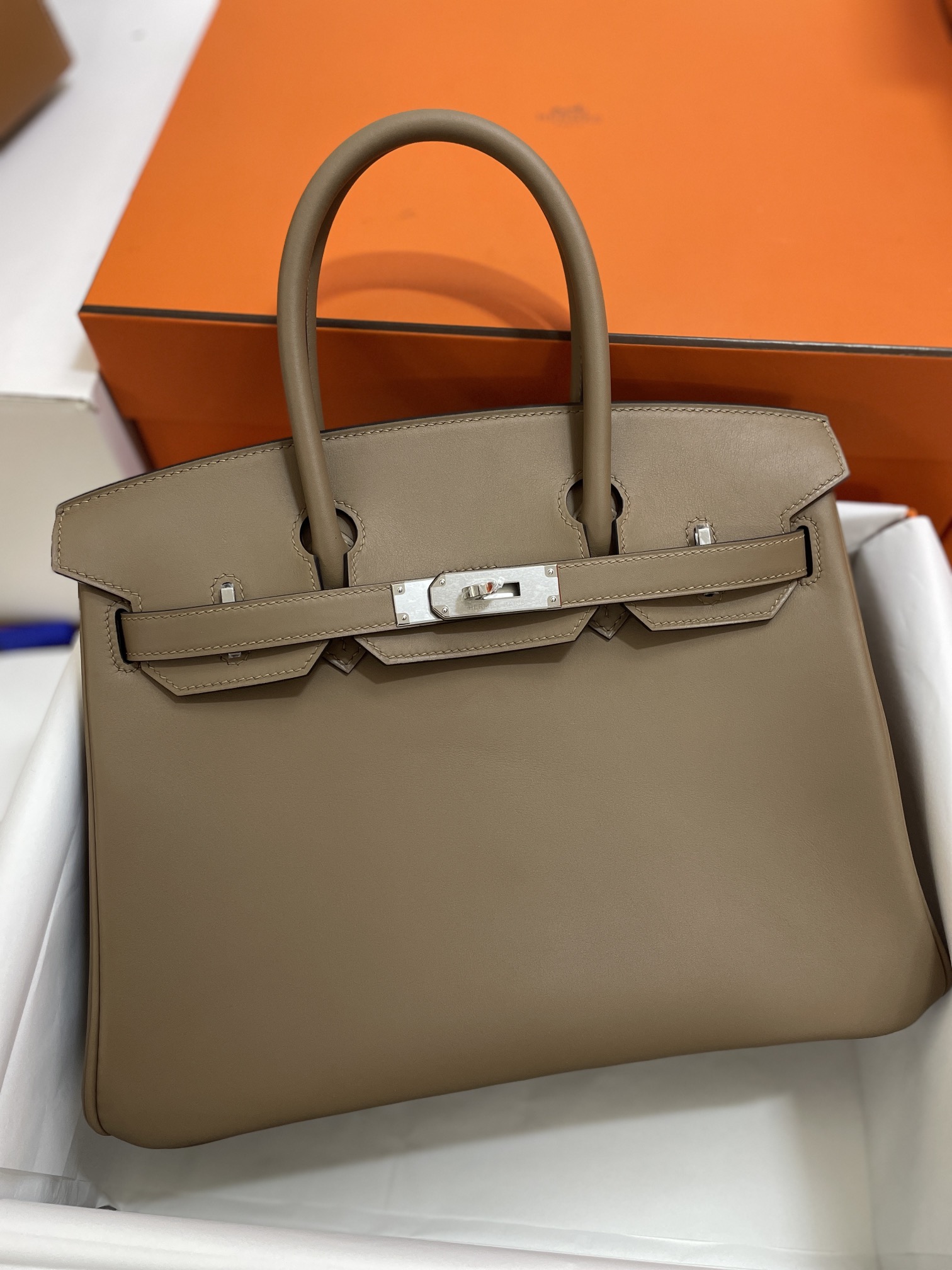 Hermès（爱马仕）Birkin 铂金包 jonthan皮 威玛犬米色 银扣 30cm